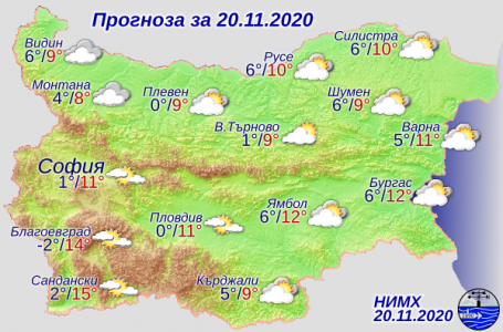 Прогноза за времето днес, 20 ноември